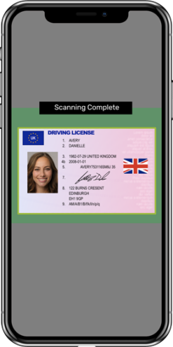 image of mobile device scanning UK drivers license