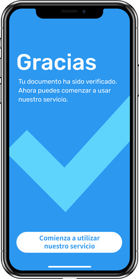 thank you screen on mobile phone, in spanish