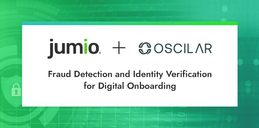 Jumio logo + Oscilar logo. Fraud Detection and Identity Verification for Digital Onboarding.